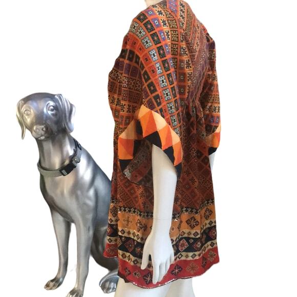 Anthropologie Tanvi Kedia "Sumana" Tunic Orange Beaded Short Sleeve Dress XS - Picture 3 of 10